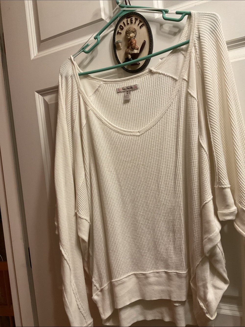 Free People Cream Waffle-Knit Scoop Neck Sweatshirt